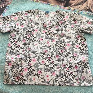 Smart Scrubs Floral Print Top - Pink and Black